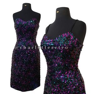 vtg Strapless Sequin Party Dress